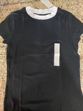 a new day Black Top with White Ribbed Neckline